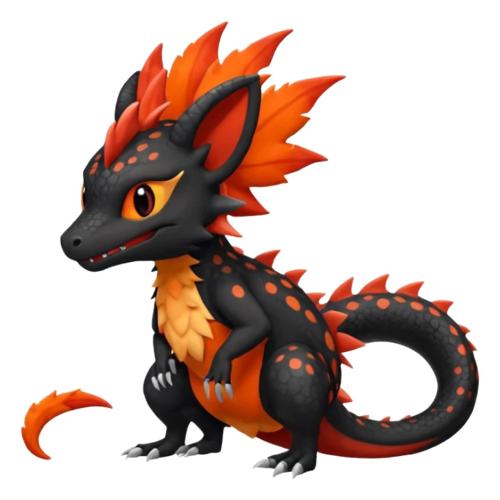 Magmatic furry spotted Salandit-Noivern-Litten-Hybrid (Full body) sticker
