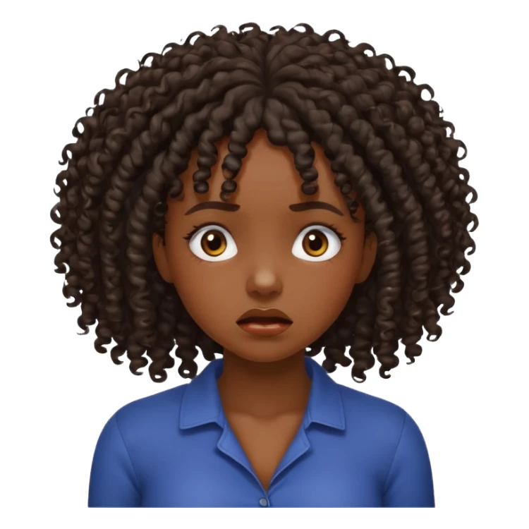Beautiful dark skinned girl stressed kinky curly hair breaking off sticker