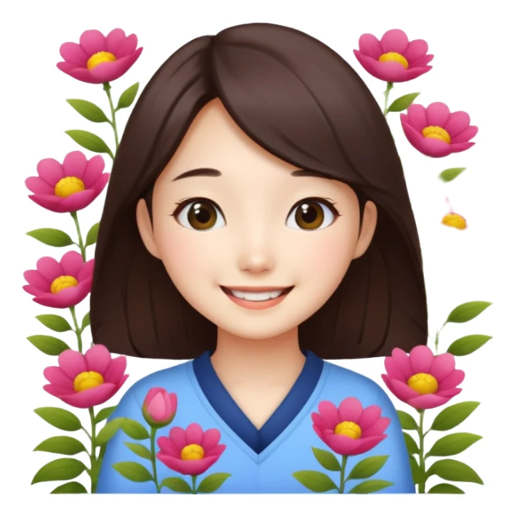 Cute korean girl background flower garden  sticker