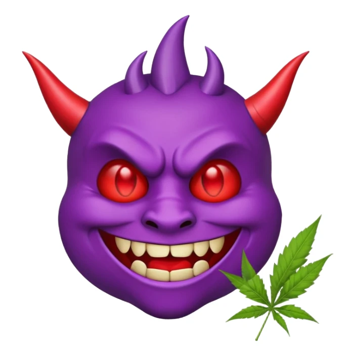 Purple devil emoji with weed in his mouth  sticker