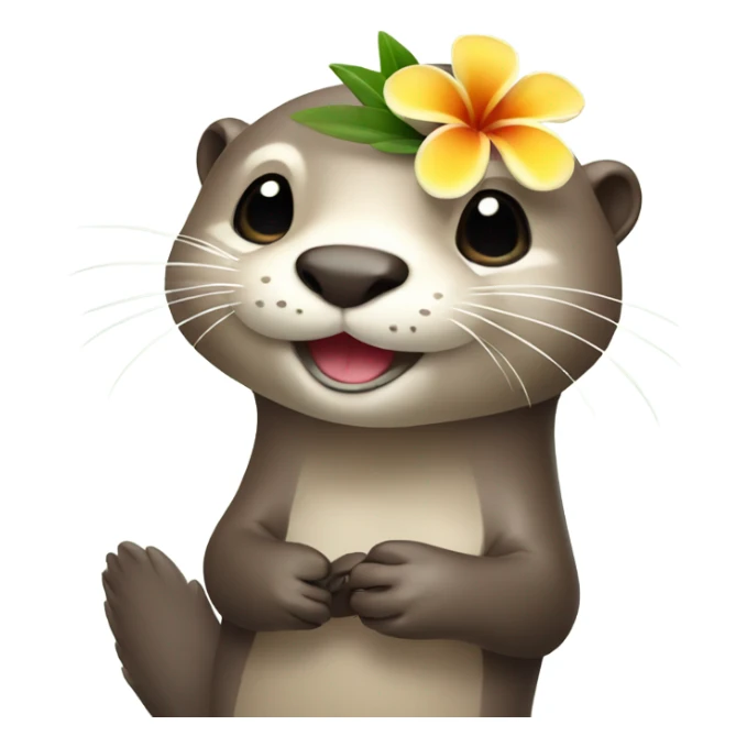 A happy and cute otter face holding a Hawaiian flower sticker