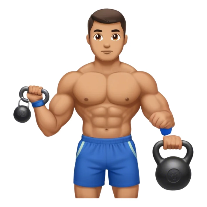 strong man with blue shorts holding kettlebell sticker