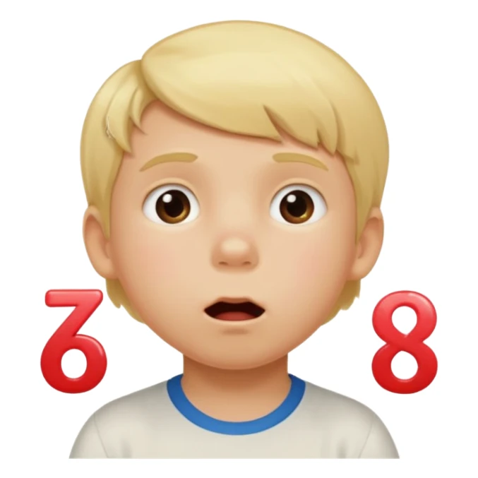Blonde kid drooling with numbers 6 and 7 next to him  sticker