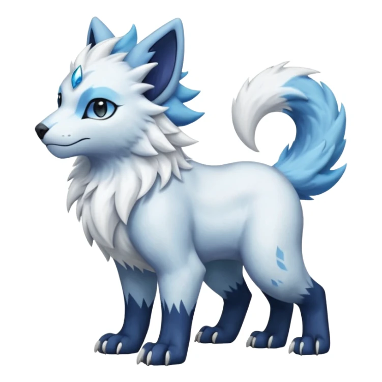 Icy glistening flaky scaly furry flurry hyper-realistic cozy boreal boreal-lupus-Lunaray-Manectric-Absol-Luxray-Bobcat-Fakémon-fusion-animal-creature, full body  sticker
