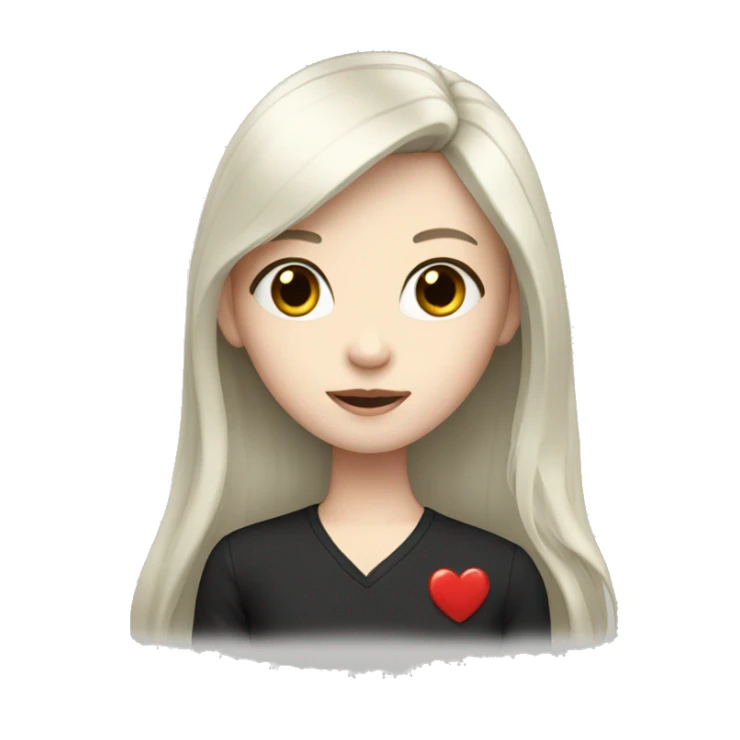 Pale girl with long black hair with heart  sticker