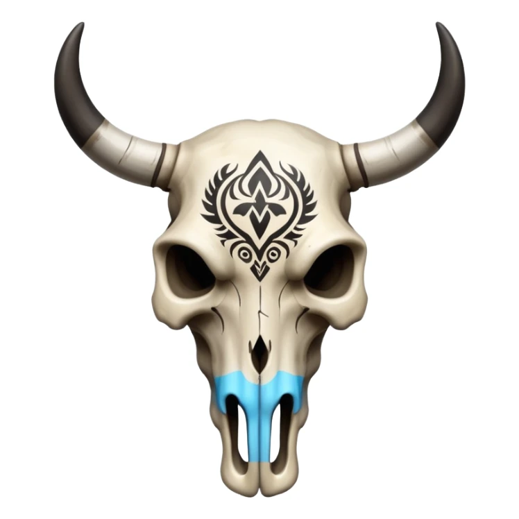 A bull skull with black tribal markings painted on it  sticker