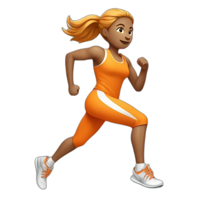 female athletic parcour athlete in orange white cloths, running sticker