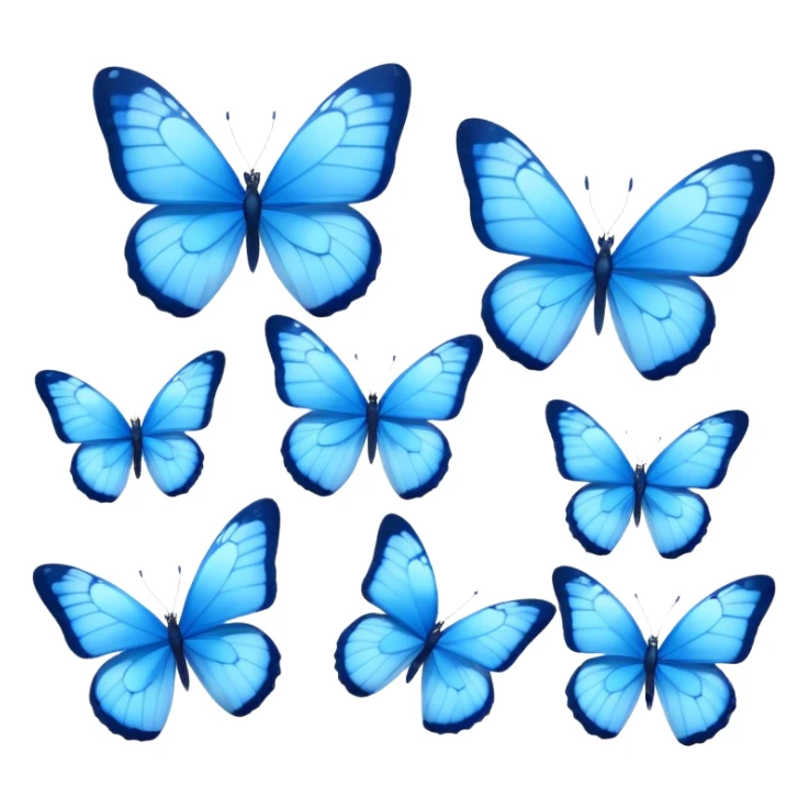 "A collection of blue butterflies in different sizes, delicate and ethereal."
 sticker