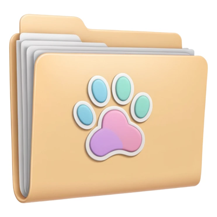 a pastel folder of documents with a pawprint on it sticker