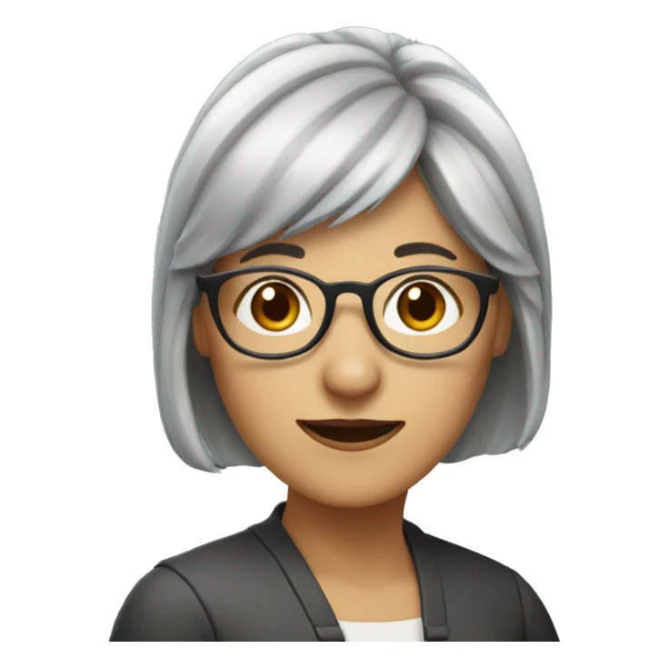 woman with grey hair and bangs, older with glasses  sticker