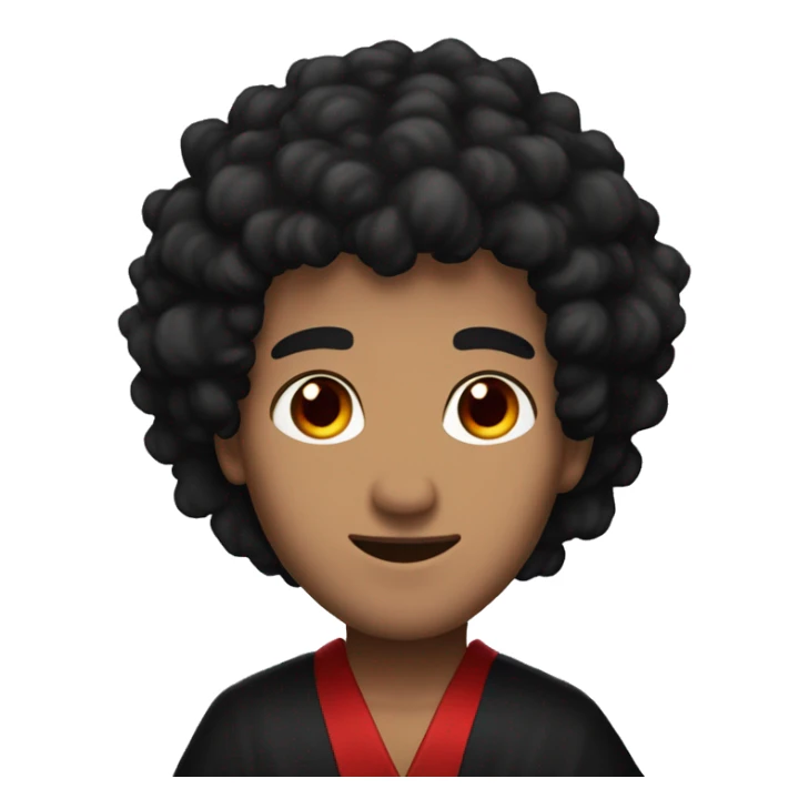 A man with black fluffy hair, red eyes, a fire mark on his forehead, fair skin, long eyelashes, and wearing black and red robes sticker