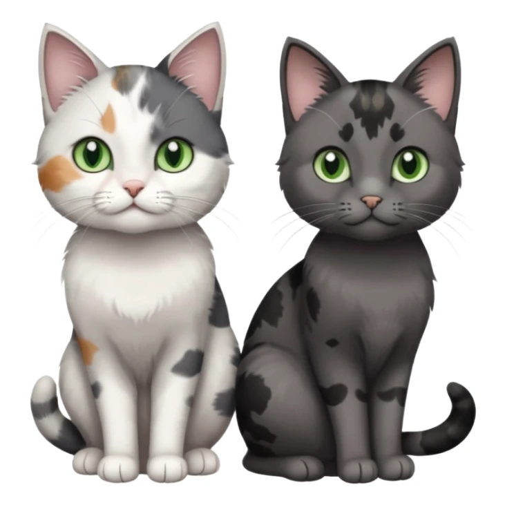 3 different coloured small cats including a dark grey and white, and a patchy calico and a completely solid dark grey with green eyes and only white paws sticker