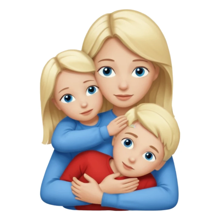 Blonde Model with Dark approach and blue eyes hugging a kid sticker