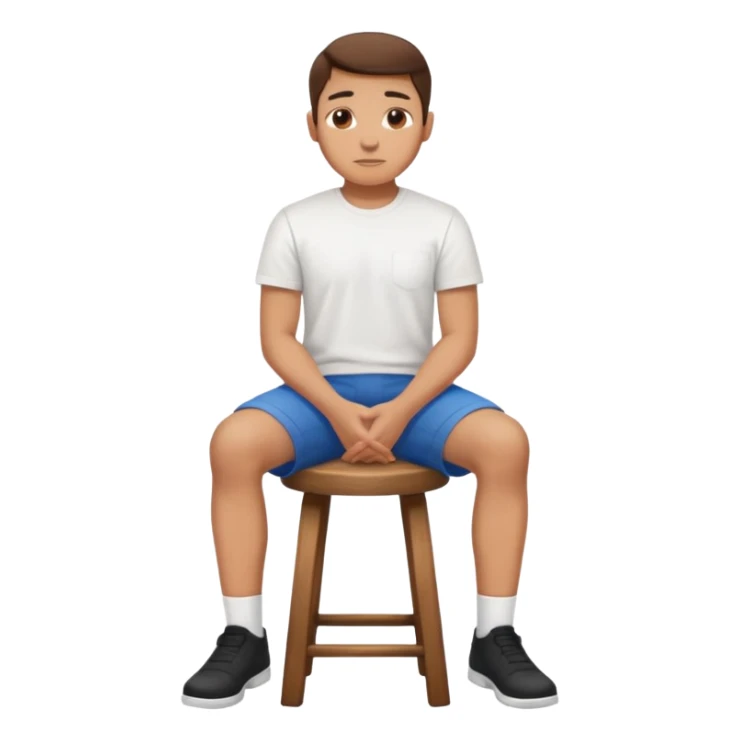 a person sitting on a stool with straight back turn in straight body putting their hands on legs. sticker