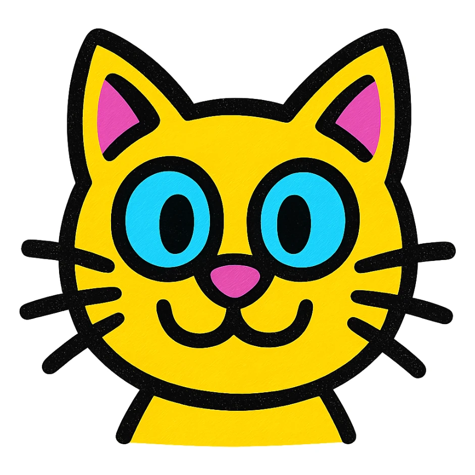 playful cat face with big eyes, vibrant pop colors sticker