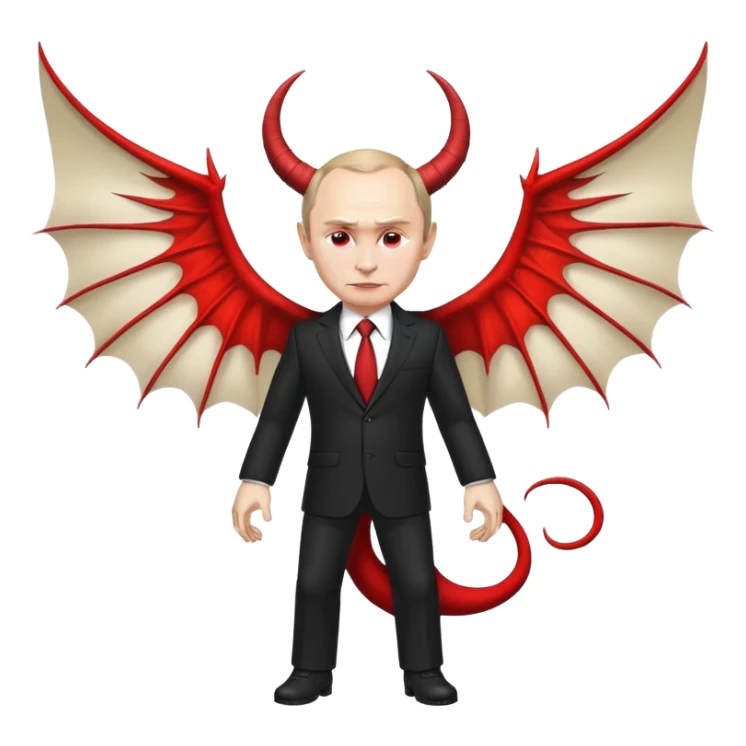 Putin as a devil, full body, detailed horns, wings, and tail sticker