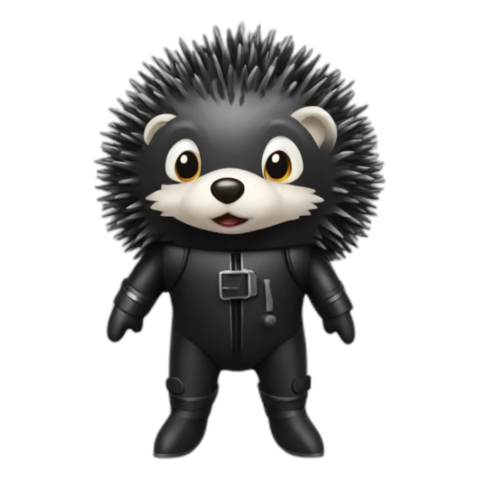 hedgehog in black rubber shiny diving suit sticker