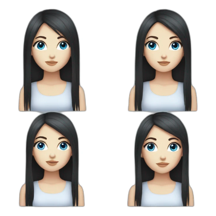 white girl blue eyes with long black hair and a fringe sticker