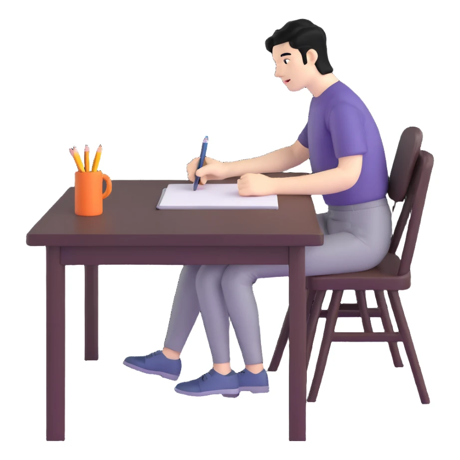 white man with black hair drawing at a table sticker