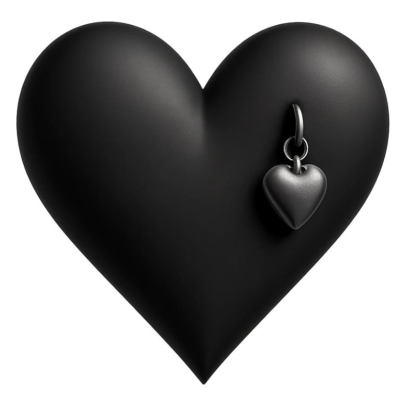 goth heart, matte black, sharp edges, small silver charm, modern dark aesthetic, no background sticker