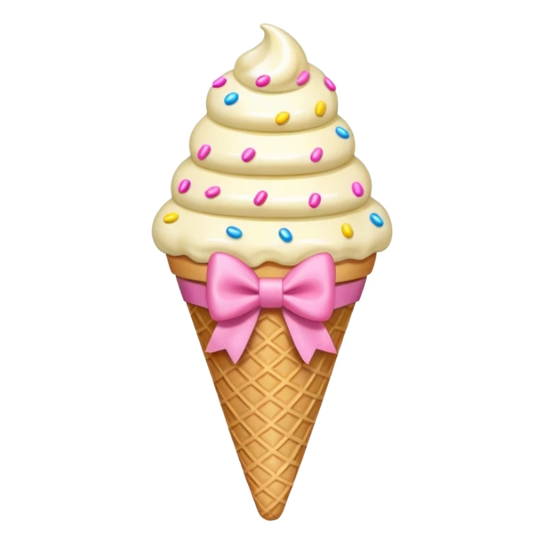 Vanilla ice cream cone with sprinkles and pink bow sticker