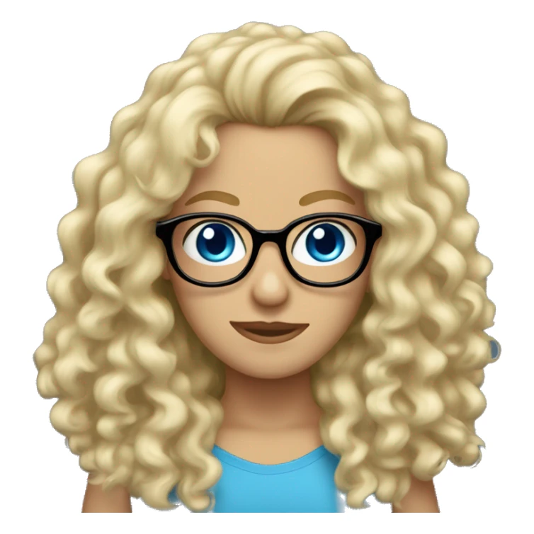 long blonde, curly hair, glasses, blue eyes, caucasian sticker