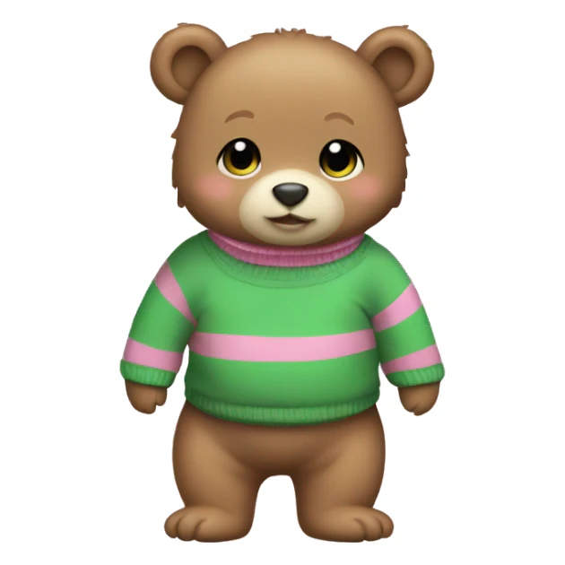 Baby bear wearing pink and green stripe sweater sticker