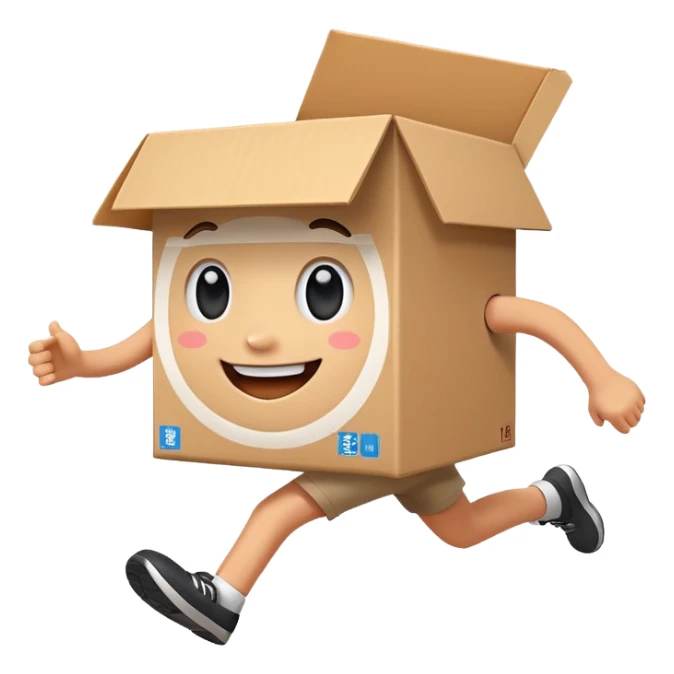 Make an picture of an cute box running to school sticker