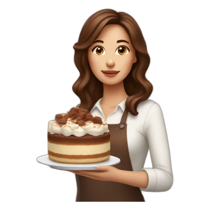 Woman with brown long hair holds tiramisu in hands sticker