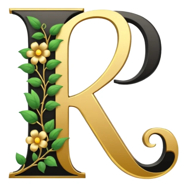 Shint Black monogram use both letter K and the letter B outlined with gold and a gold flowervine around the left side sticker
