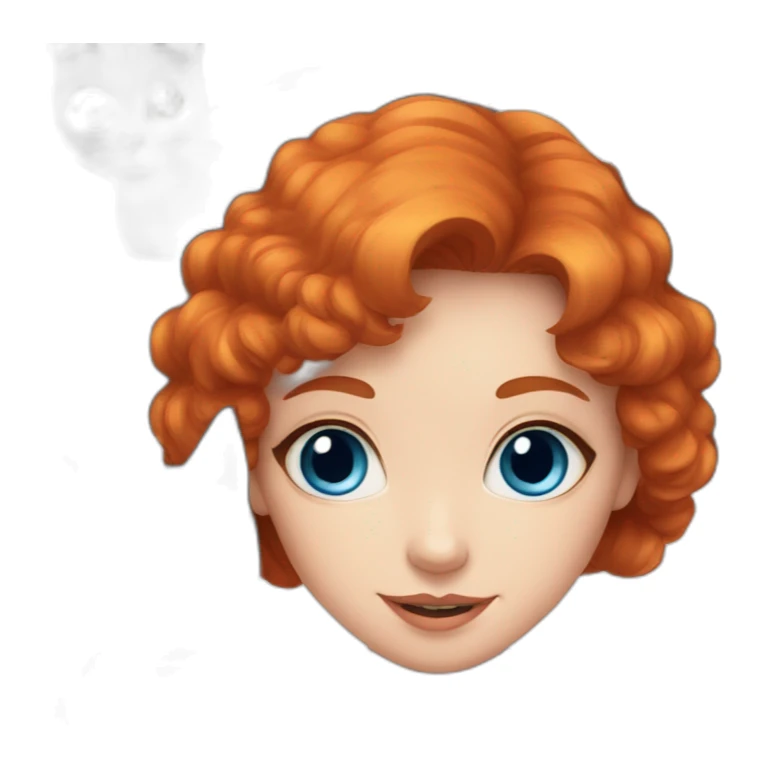 a red haired girl with blue eyes surrounded by 3 black cats sticker