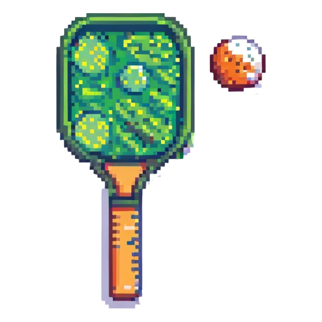 pickleball paddle and ball, pixel art style sticker