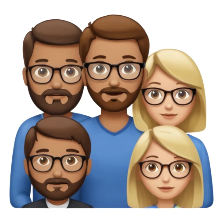 Four people including a man with hair and glasses, a man with a beard and no glasses, a woman with long brown hair and no glasses and a woman with a blonde bob and no glasses sticker