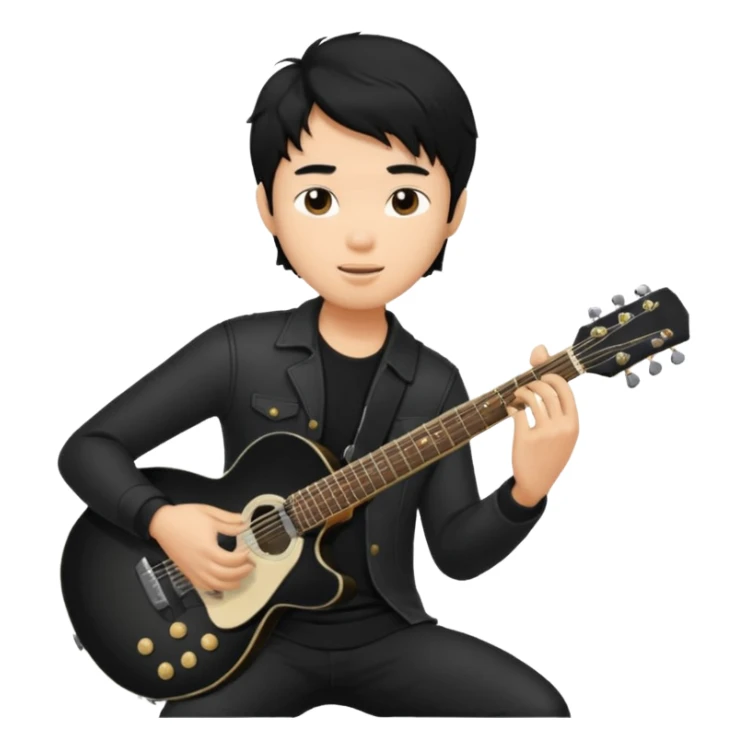 Asian guy with wavy hair in all black playing guitar sticker