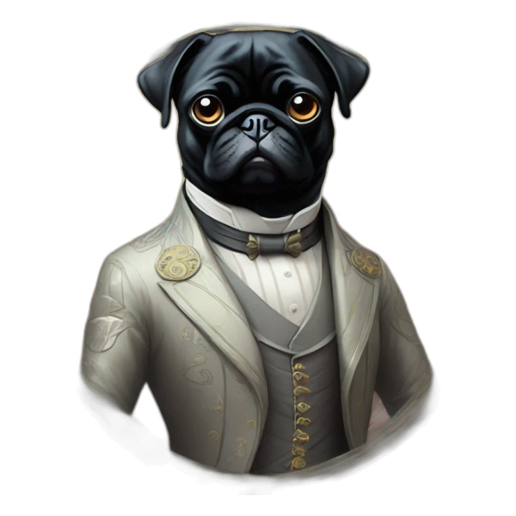 A cyberpunk black pug in Art Nouveau style during 1910 sticker