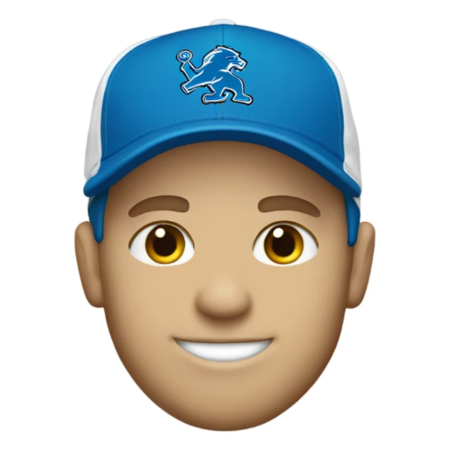 White male wearin a Detroit lions hat sticker