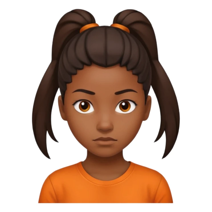 black girl with pony tail and orange shirt serious look sticker