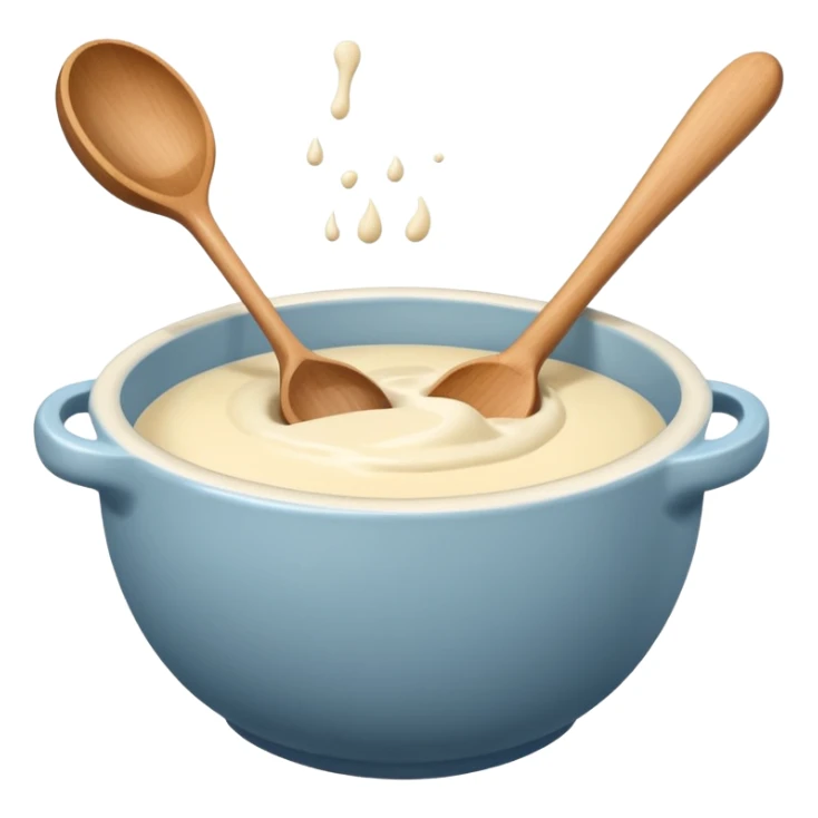 a cream ceramic mixing bowl with a wooden spoon stirring sticker