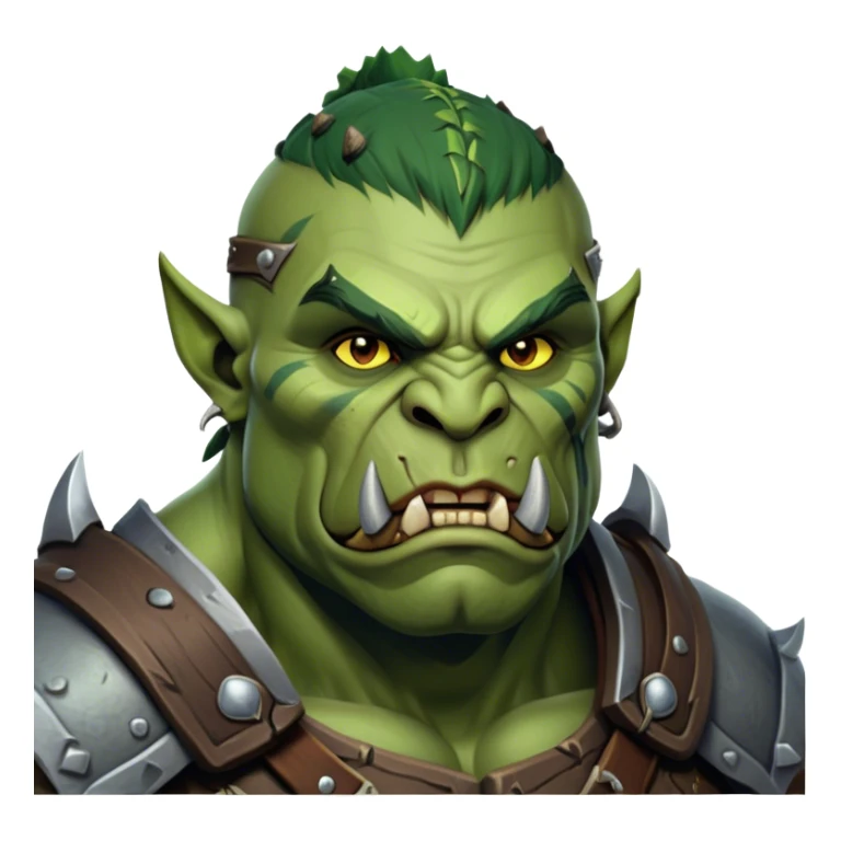 Cinematic Realistic WoW Orc Warrior Portrait, head tilted epicly and inquisitively, showcasing a commanding presence and raw, unyielding power. His battle-hardened green skin and muscular form, accented by meticulously crafted tribal armor in deep earthy hues, are rendered with lifelike clarity and dynamic lighting, high shine, epic and awe-inspiring, embodying the relentless spirit of an orc warrior ready for battle. sticker