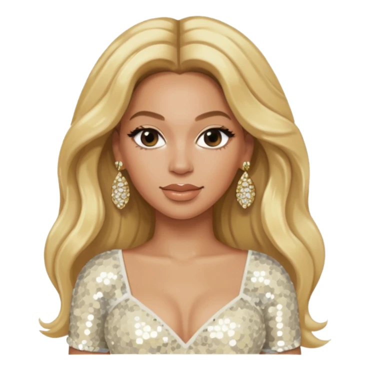 Beyonce with long blonde hair, ivory sequin crop top, ivory earring sticker