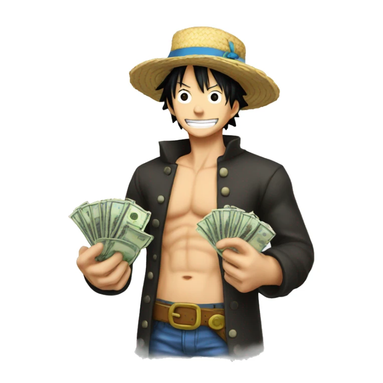 One Piece Ruffy with money in his hand sticker