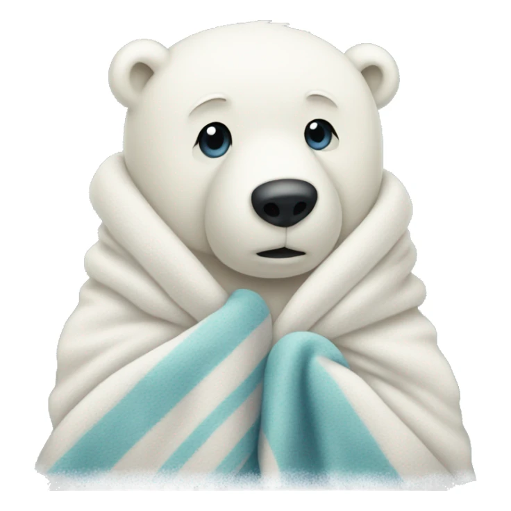 Sad polar bear hugging a blanket sticker