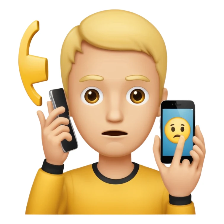 a yellow circle face confused why a hand is showing him a phone sticker