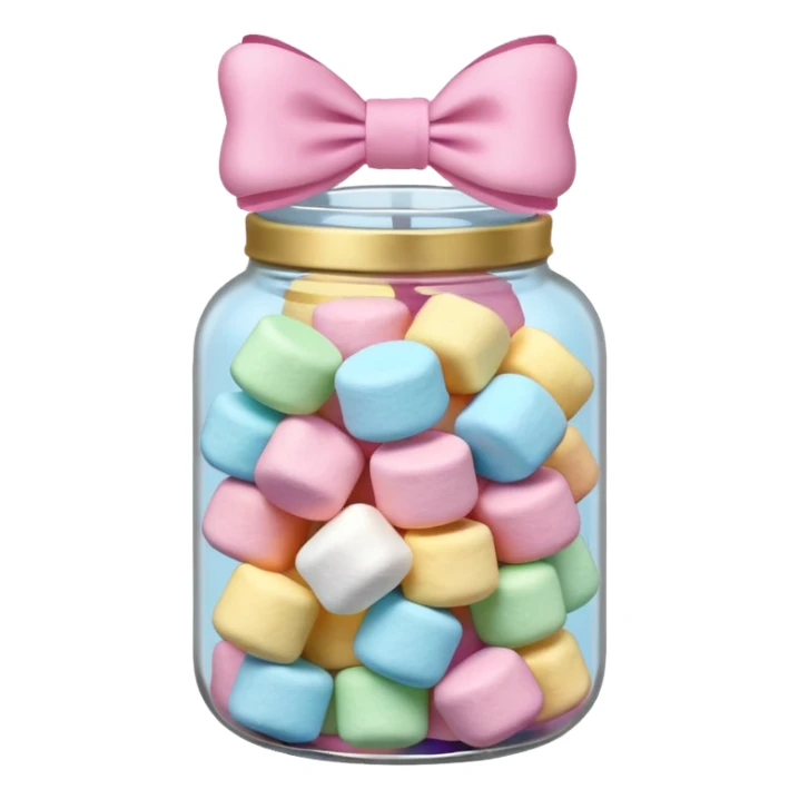 A jar filled with pastel marshmallow. A pastel Bow on the top sticker
