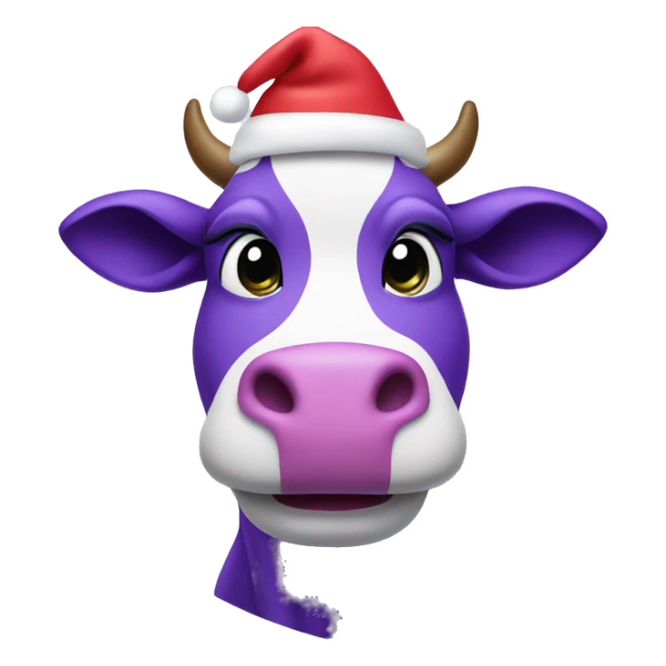 purple cow in Santa hat and snowflake sticker