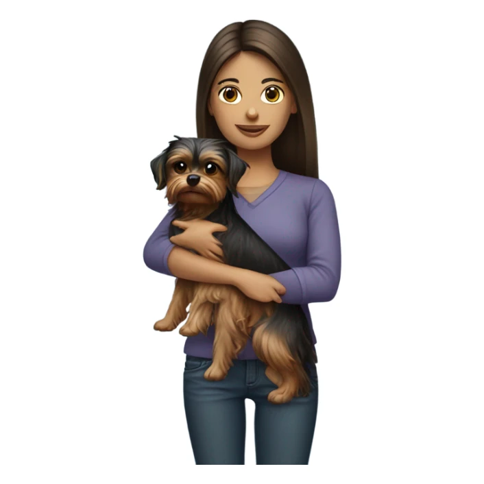brunette girl with biver yorkshire terrier  sticker
