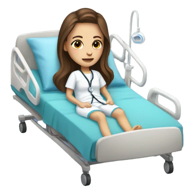 Brown haired white skinned Girl in a hospital bed sticker