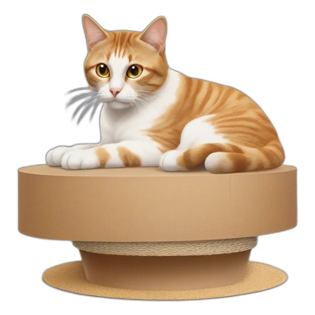 staring cat sat on oval cardboard scratcher sticker