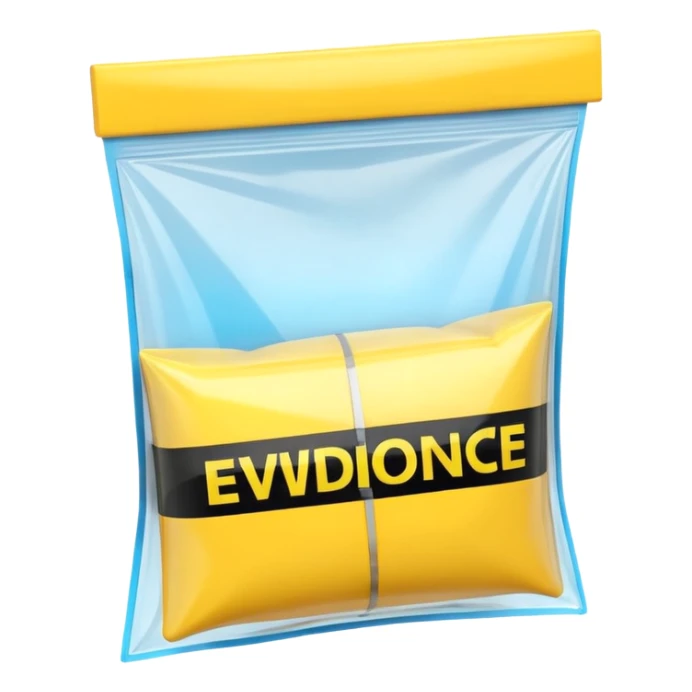 3D render of Yellow Tape inside a clear plastic evidence bag, sterile lighting, forensic crime scene aesthetic, plastic reflection. sticker
