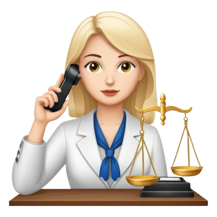 female notary with justice scale and stamp, phoning with another woman sticker